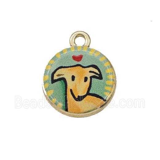 Alloy Coin Pendant Sheep Painted Gold Plated