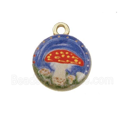 Alloy Coin Pendant Mushroom Painted Gold Plated
