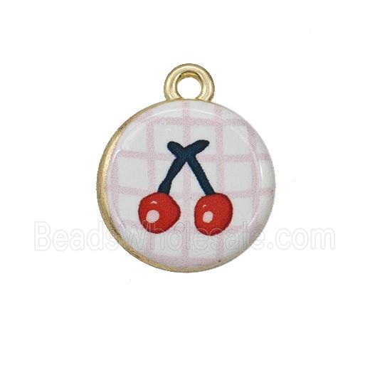 Alloy Coin Pendant Cherry Painted Gold Plated