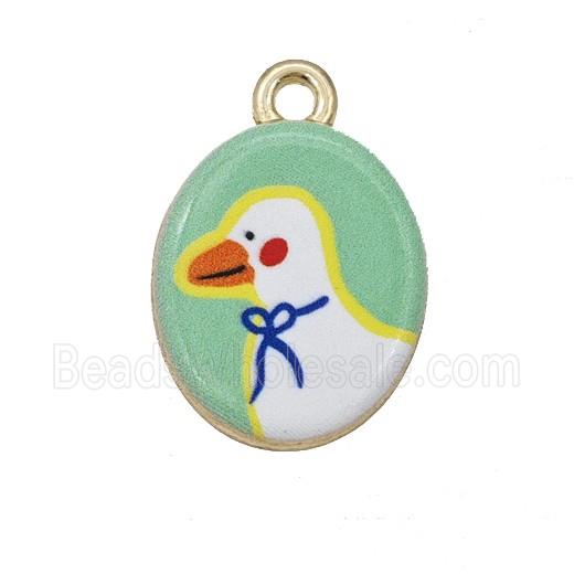Alloy Oval Pendant Duck Painted Gold Plated