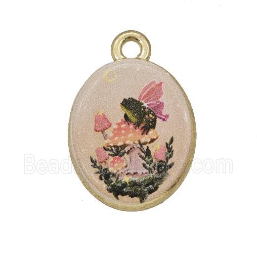 Alloy Oval Pendant Mushroom Frog Painted Gold Plated