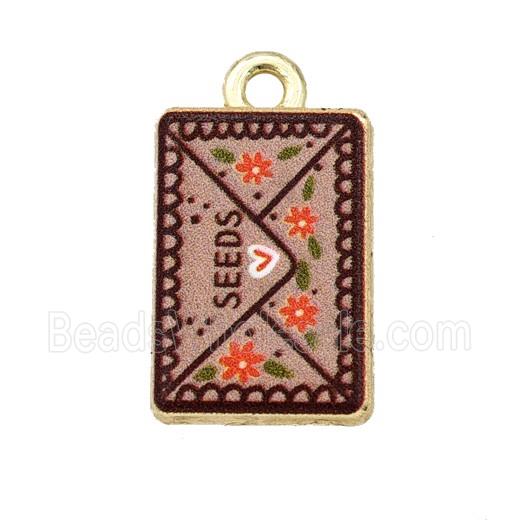 Alloy Rectangle Pendant Envelope Painted Gold Plated