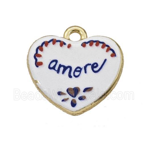 Alloy Heart Pendant Amore Painted Gold Plated