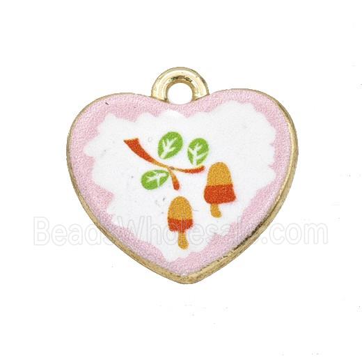Alloy Heart Pendant Flower Painted Gold Plated