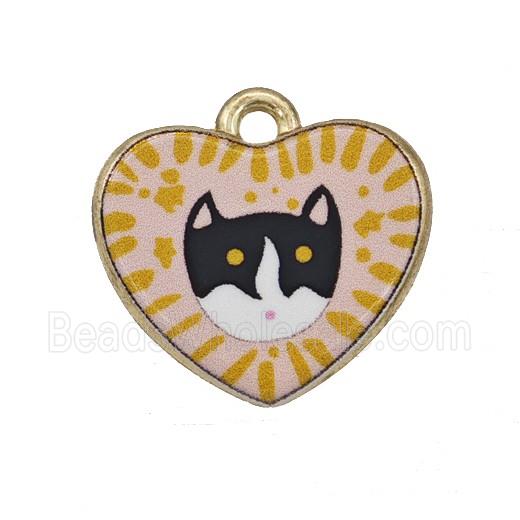 Alloy Heart Pendant Cat Painted Gold Plated