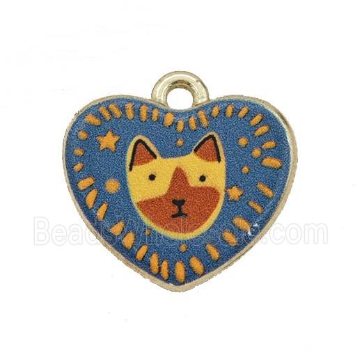 Alloy Heart Pendant Dog Painted Gold Plated