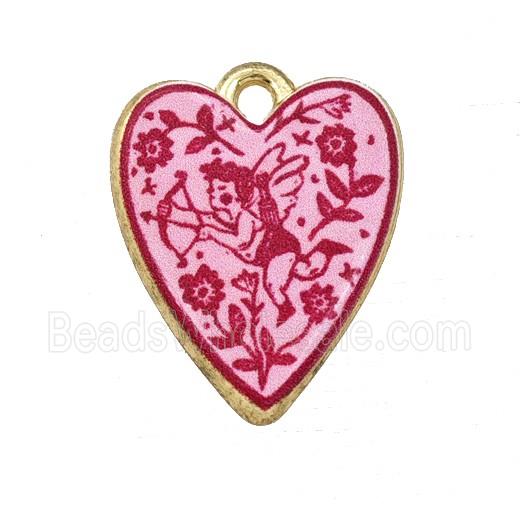 Alloy Heart Pendant Cupid Painted Gold Plated