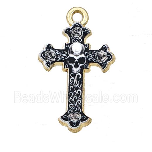 Alloy Cross Pendant Skull Painted Gold Plated