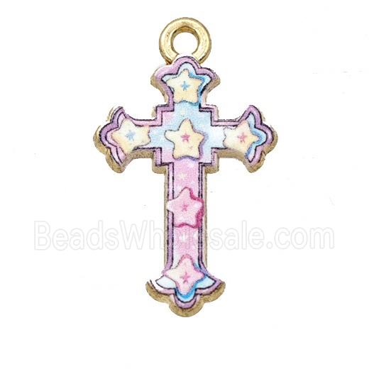 Alloy Cross Pendant Star Painted Gold Plated