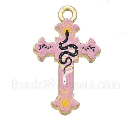 Alloy Cross Pendant Snake Painted Gold Plated