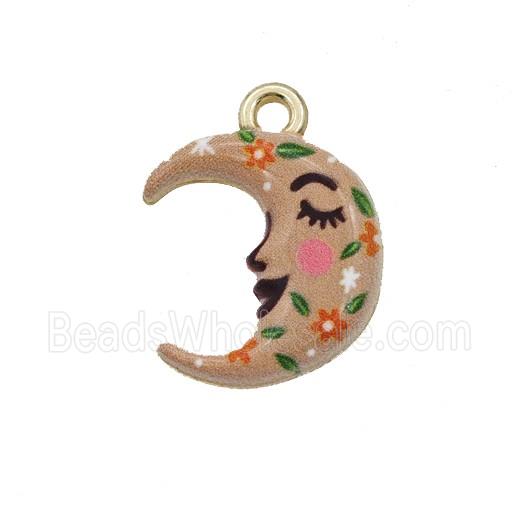 Alloy Moon Pendant Face Painted Gold Plated