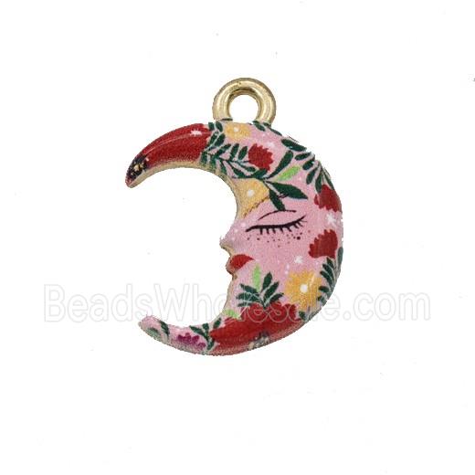 Alloy Moon Pendant Face Painted Gold Plated
