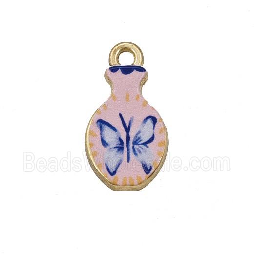 Alloy Bottle Pendant Butterfly Painted Gold Plated