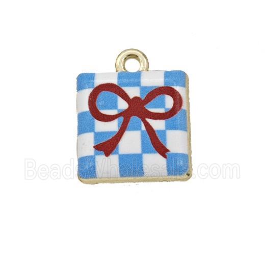 Alloy Square Giftbox Pendant Painted Gold Plated