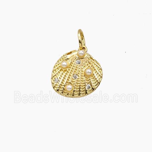 Copper Scallop Shell Pendant Pave zirconia Resin Gold Plated
