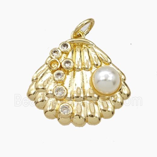 Copper Scallop Shell Pendant Pave zirconia Resin Gold Plated