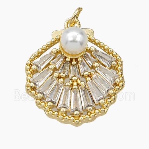 Copper Scallop Shell Pendant Pave zirconia Resin Gold Plated