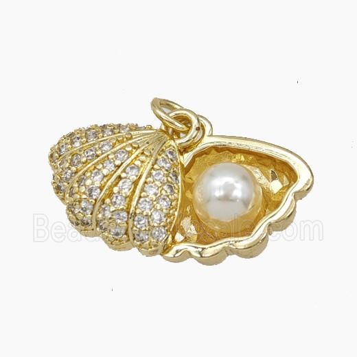 Copper Scallop Shell Pendant Pave zirconia Resin Gold Plated