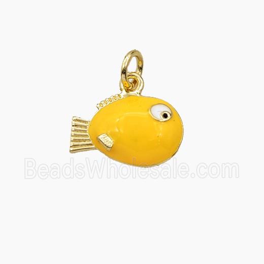 Copper Fish Pendant Orange Enamel Gold Plated