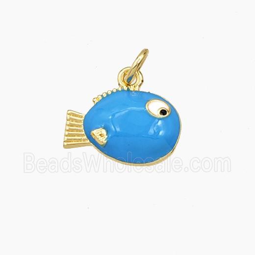 Copper Fish Pendant Blue Enamel Gold Plated