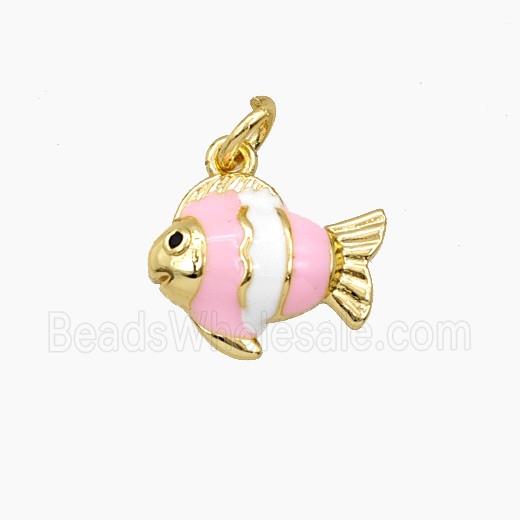 Copper Fish Pendant Pink Enamel Gold Plated