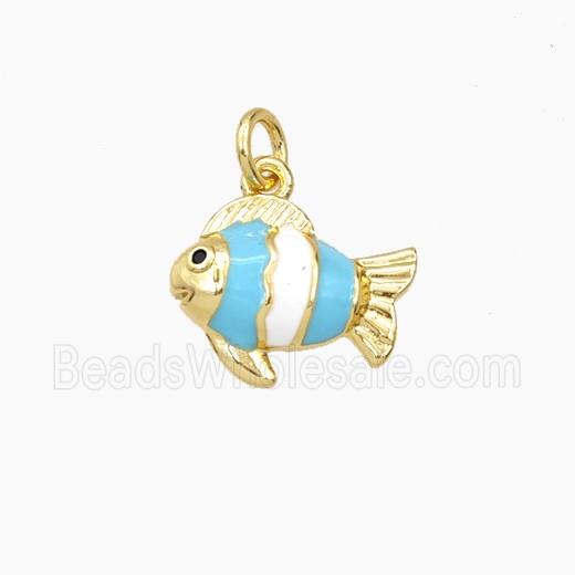 Copper Fish Pendant Blue Enamel Gold Plated