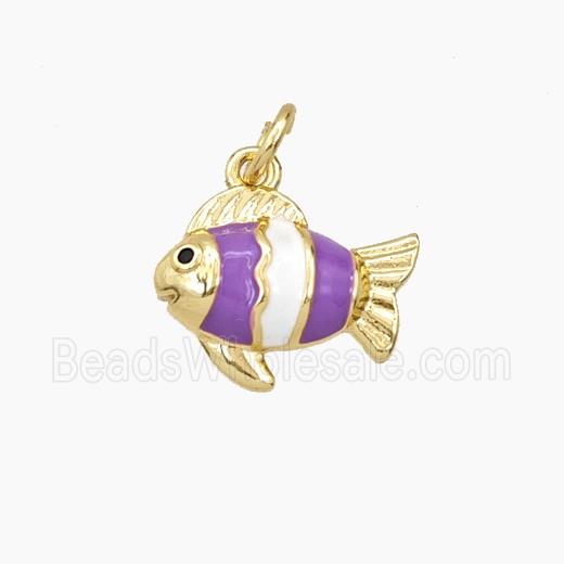 Copper Fish Pendant Purple Enamel Gold Plated