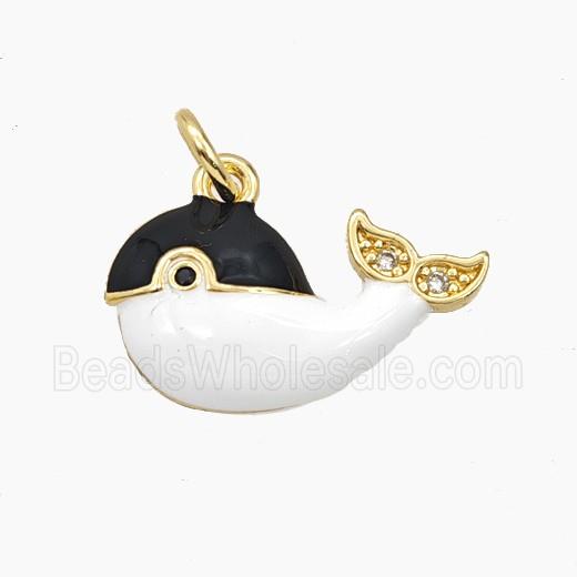 Copper Dolphin Pendant Black White Enamel Gold Plated