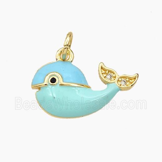 Copper Dolphin Pendant Blue Teal Enamel Gold Plated