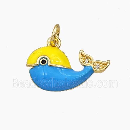 Copper Dolphin Pendant Yellow Blue Enamel Gold Plated