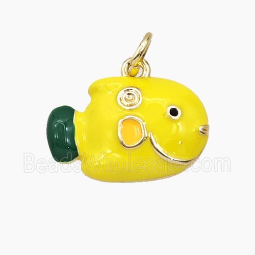 Copper Fish Pendant Yellow Enamel Gold Plated
