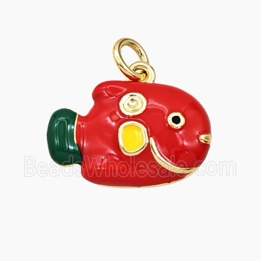 Copper Fish Pendant Red Enamel Gold Plated
