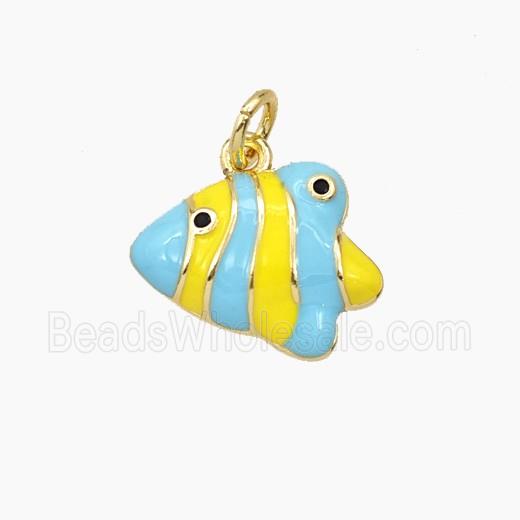 Copper Fish Pendant Yellow Blue Enamel Gold Plated