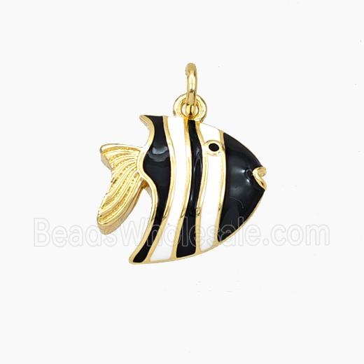 Copper Fish Pendant Black White Enamel Gold Plated