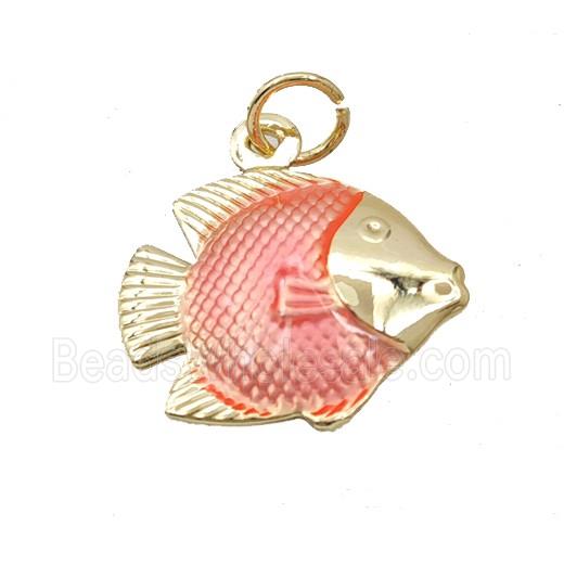 Copper Fish Pendant Red Painted Gold Plated