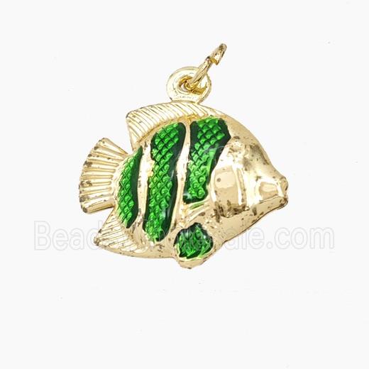 Copper Fish Pendant Green Painted Gold Plated
