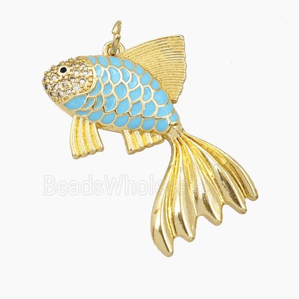 Copper Fish Pendant Blue Enamel Gold Plated