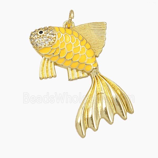 Copper Fish Pendant Yellow Enamel Gold Plated
