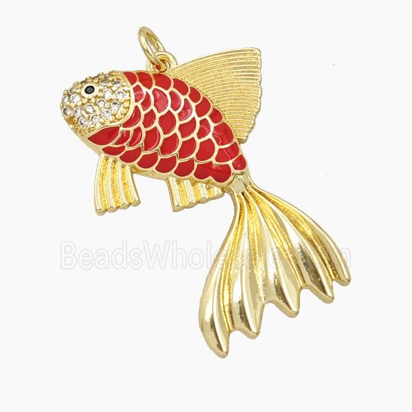 Copper Fish Pendant Red Enamel Gold Plated