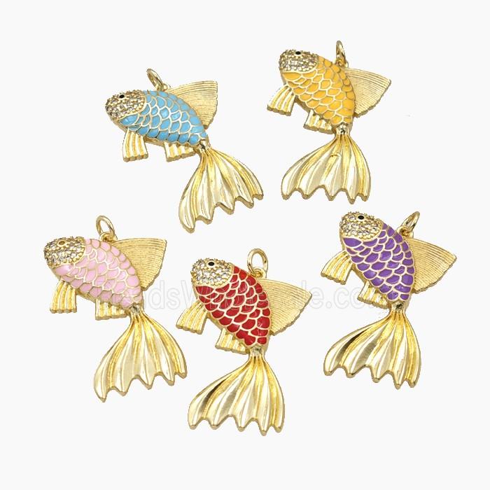 Copper Fish Pendant Enamel Gold Plated Mixed