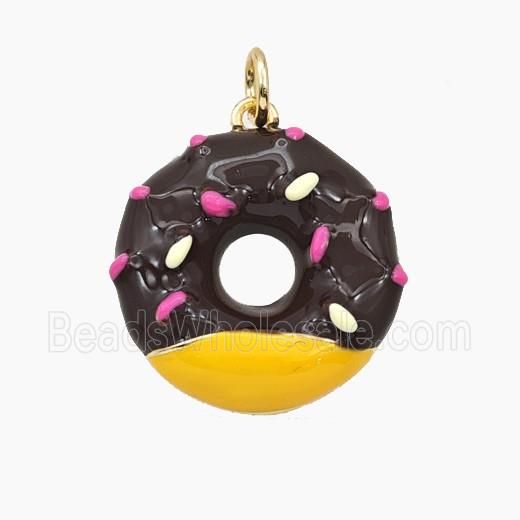 Copper Donut Pendant Black Yellow Enamel Gold Plated