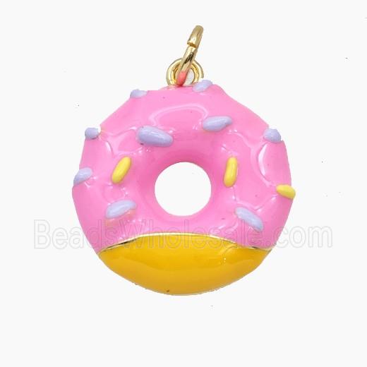 Copper Donut Pendant Pink Yellow Enamel Gold Plated