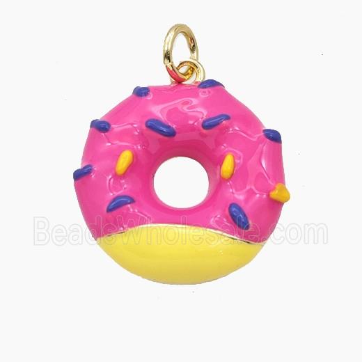 Copper Donut Pendant Pink Yellow Enamel Gold Plated