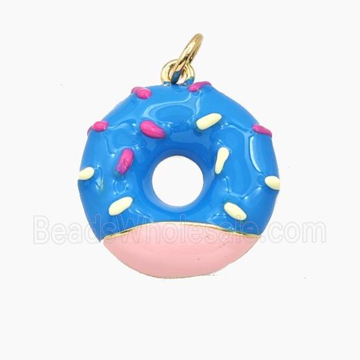 Copper Donut Pendant Blue Pink Enamel Gold Plated