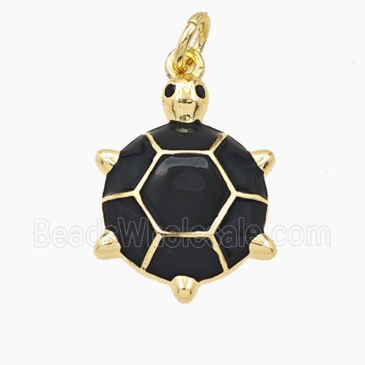 Copper Tortoise Pendant Black Enamel Gold Plated