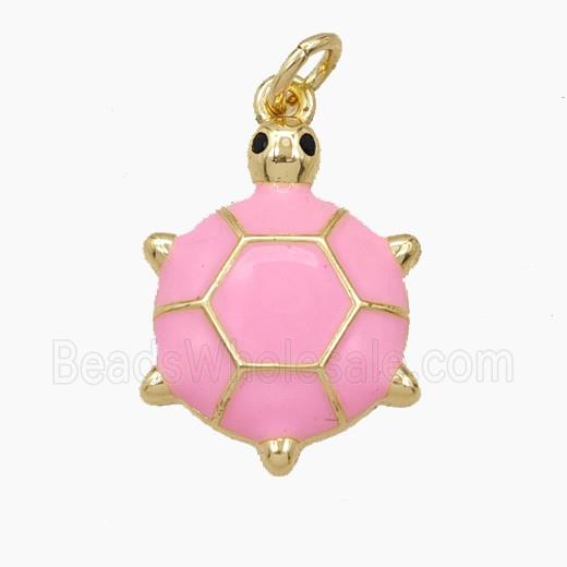 Copper Tortoise Pendant Pink Enamel Gold Plated