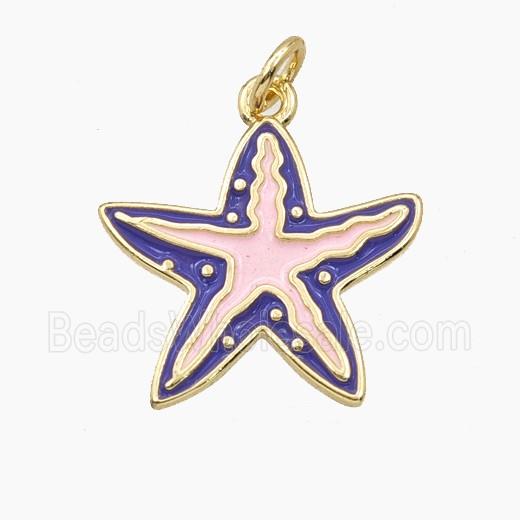 Copper Starfish Pendant Purple Pink Enamel Gold Plated