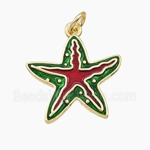 Copper Starfish Pendant Green Red Enamel Gold Plated