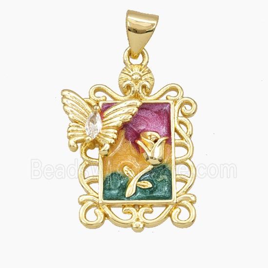 Copper Tulip Pendant Enamel Butterfly Gold Plated