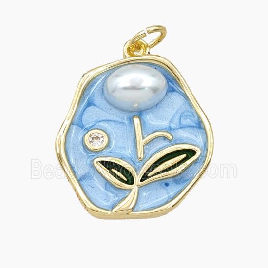 Copper Flower Pendant Pave Resin Enamel Gold Plated